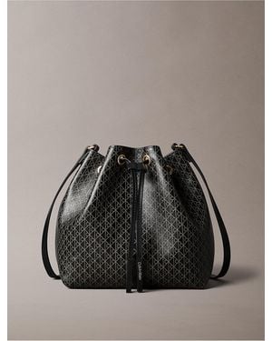 Calvin Klein Emblem Logo Drawstring Bucket Bag - Black