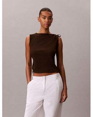 Calvin Klein Textured Knit Sleeveless Top - Brown