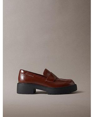 Calvin Klein Ck Bold Shine Leather Chunky Loafers - Brown