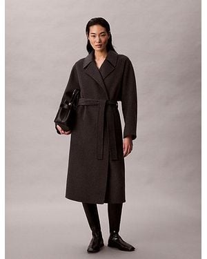 Calvin Klein Double Faced Wool Blend Wrap Coat - Multicolour