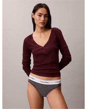 Calvin Klein Cotton Stretch Rib Henley T-Shirt - Red