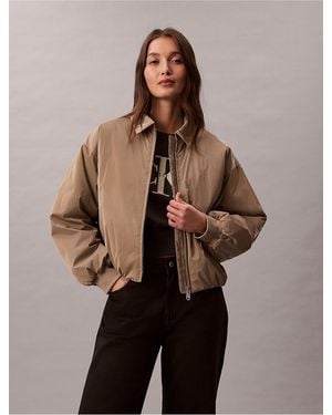 Calvin Klein Jeans High Shine Relaxed Bomber Jacket - Natural