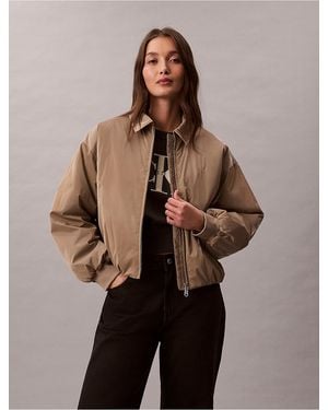 Calvin Klein High Shine Relaxed Bomber Jacket - Natural