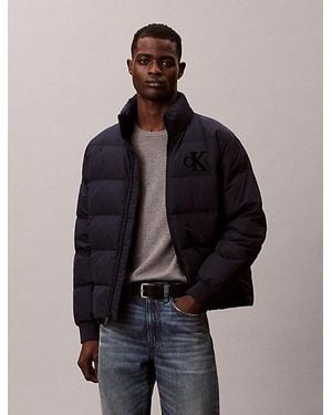 Calvin Klein Chenille Pufferjack Met Monogram - Blauw