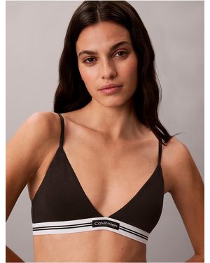 Calvin Klein Cotton Stretch Jacquard Logo Patch Lightly Lined Triangle Bralette - Black