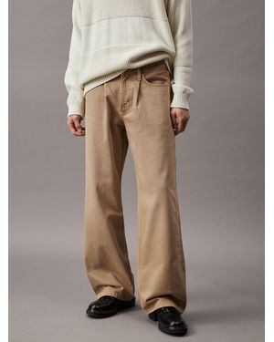Calvin Klein Wide Leg Pleated Jeans - Natural