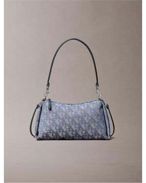 Calvin Klein Pleat Monogram Logo Shoulder Bag - Gray