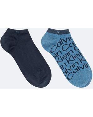 Calvin Klein 2 Pack Logo Ankle Socks - Blue