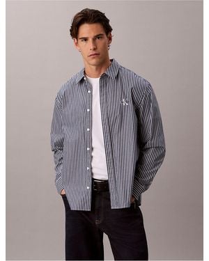 Calvin Klein Calvin Klein Yarn-Dyed Stripe Washed Poplin Relaxed Shirt - Gray