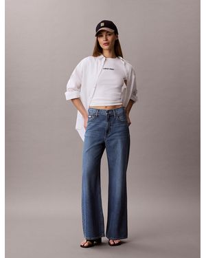 Calvin Klein Ribbed Embroidered Logo T-Shirt - Blue