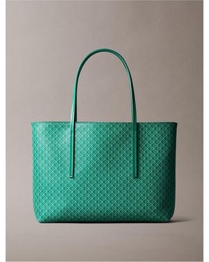 Calvin Klein Allover Emblem Logo Small Tote Bag With Pouch - Green