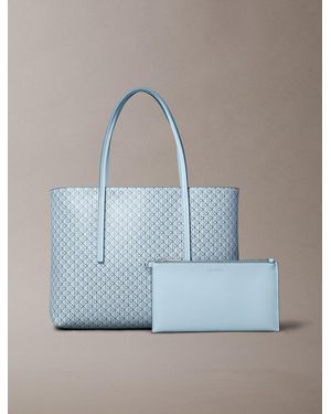 Calvin Klein Coated Emblem Small Tote Bag - Blue