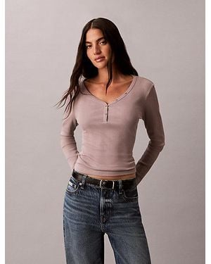 Calvin Klein Slim Ribbed Cotton Henley Top - Multicolour