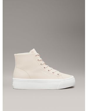 Calvin Klein Leather Platform High-Top Trainers - Natural