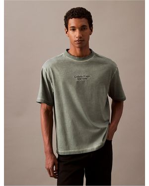 Calvin Klein Calvin Klein Faded Dye Logo Graphic Classic Crewneck T-Shirt - Green