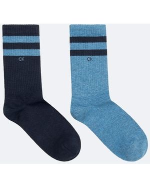 Calvin Klein 2 Pack Striped Crew Socks - Blue