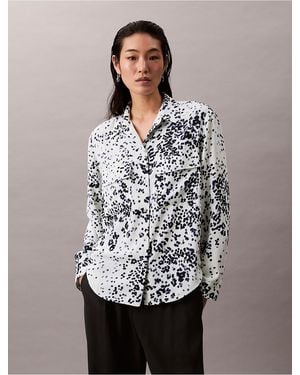 Calvin Klein Printed Relaxed Utility Button-Down Shirt - Gray
