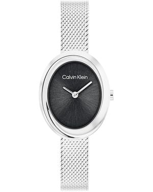 Calvin Klein Contoured Bezel Oval Dial Watch - White