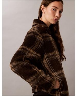 Calvin Klein Plaid Wool Blend Shirt Jacket - Brown