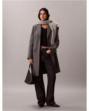 Calvin Klein Tailored Single Breasted Wool Blend Coat - Natural