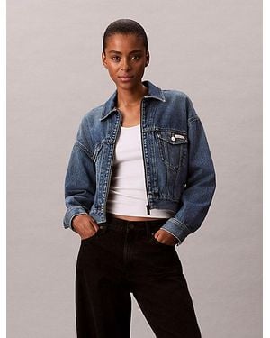 Calvin Klein Cropped Spijkerjas Met Rits - Blauw