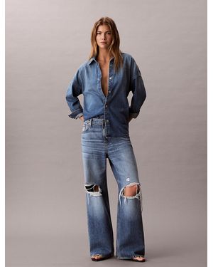 Calvin Klein Cotton Linen Blend Denim Shirt - Blue