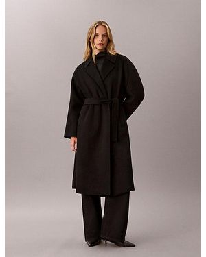 Calvin Klein Double Faced Wool Blend Wrap Coat - Black