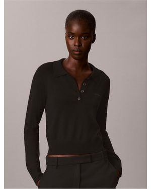 Calvin Klein Extra Fine Merino Polo Shirt - Black