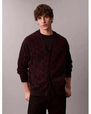 Calvin Klein Allover Emblem Logo Relaxed Cardigan - Brown
