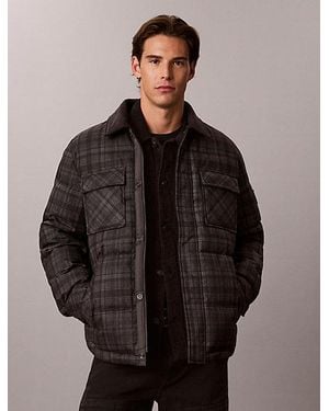 Calvin Klein Jeans Plaid Check Puffer Shirt Jacket - Brown