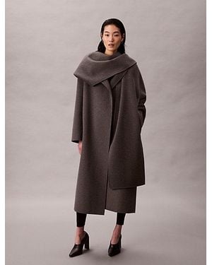 Calvin Klein Abrigo con bufanda de lana jaspeada - Marrón