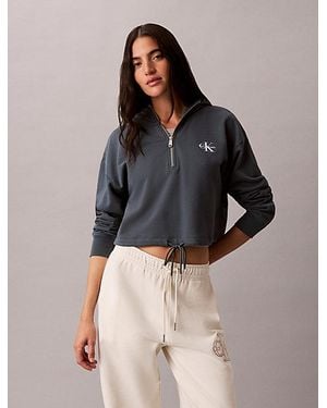 Calvin Klein Sudadera con capucha cropped de felpa con logo - Azul