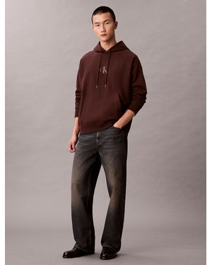 Calvin Klein Premium Fleece Monogram Logo Hoodie - Brown