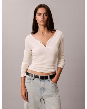 Calvin Klein Slim Ribbed Cotton Henley Top - Blue