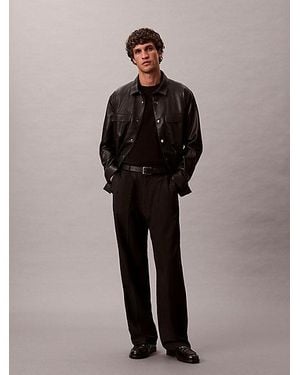 Calvin Klein Wide Leg Wool Blend Travel Trousers - Black