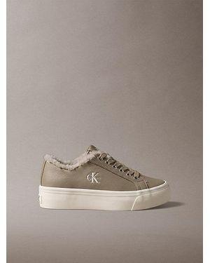 Calvin Klein Leather Signature Platform Trainers - Brown