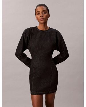 Calvin Klein Long Sleeve Denim Mini Dress - Black