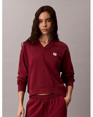 Calvin Klein Jeans Relaxed Woven Monologo French Terry Sweatshirt - Red