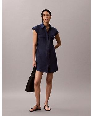 Calvin Klein Jeans Soft Twill Utility Shirt Dress - Blue