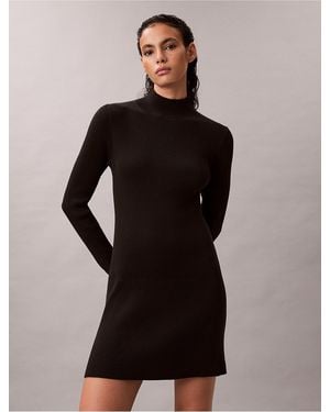 Calvin Klein Smooth Cotton Rib Turtleneck Mini Dress - Black