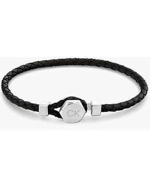 Calvin Klein Braided Leather Bracelet - Black