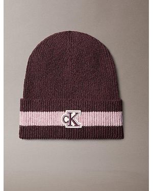 Calvin Klein Monogram Stripe Beanie - Purple