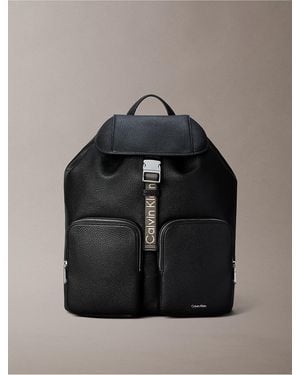 Calvin Klein Logo Strap Flap Backpack - Black