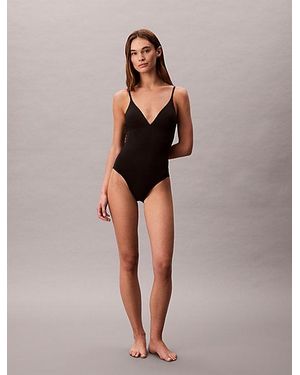 Calvin Klein Cut Out Swimsuit Modern Logo - Black