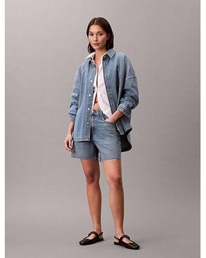 Calvin Klein Jeans Denim Boyfriend Button Up Shirt - Blue