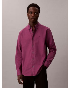 Calvin Klein Solid Classic Oxford Button-Down Shirt - Purple
