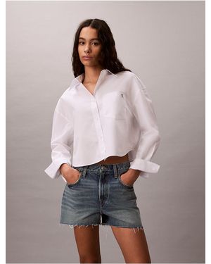 Calvin Klein Calvin Klein Cotton Poplin Cropped Boxy Button-Down Shirt - White