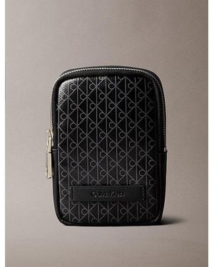 Calvin Klein Allover Monogram Logo Zip Pouch - Black