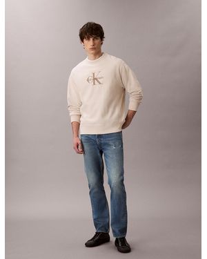 Calvin Klein Premium Terry Monogram Logo Relaxed Sweatshirt - Blue