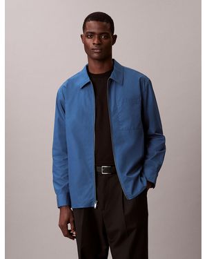 Calvin Klein Relaxed Zip Up Poplin Overshirt - Blue